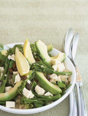 Quinoa and steamed broccoli salad with avocado, watercress and toasted pumpkin seeds recipe