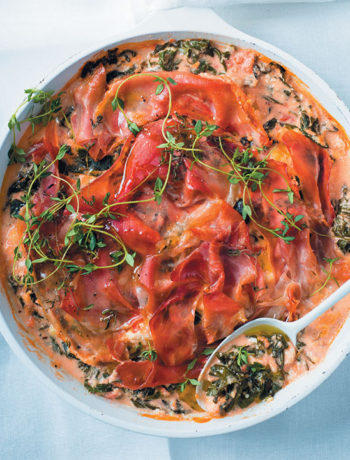 Spinach, feta and ricotta bake with prosciutto
