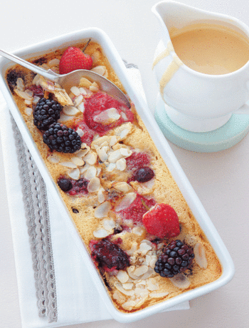 Berry and almond clafoutis with a zesty custard recipe