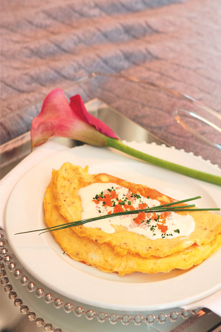 Caviar and lemon crème fraîche omelette recipe