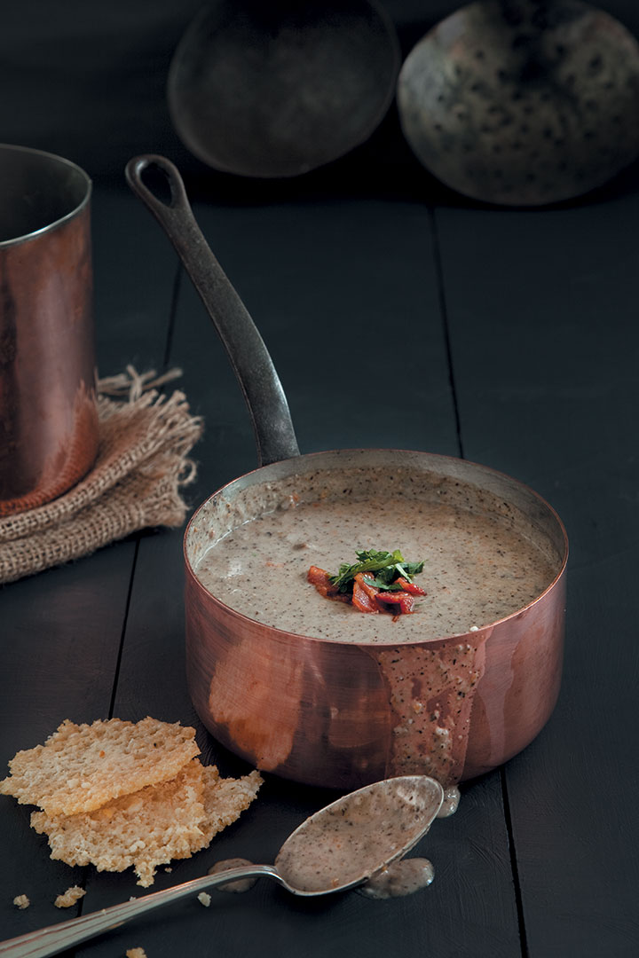 Cream of mushroom soup with Parmesan wafers