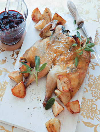 Spatchcock chicken with blue cheese and sage served with a berry and port sauce recipe