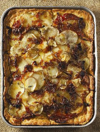Potato tart with caramelised onion topping