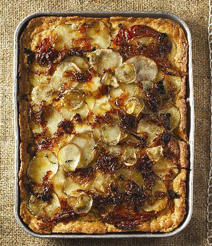 Potato tart with caramelised onion topping