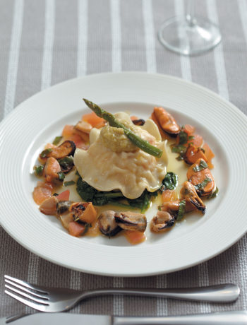 Seafood ravioli with fennel butter and mussel salsa recipe