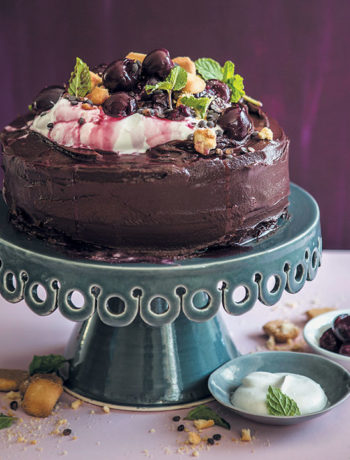 Chocolate-mayonnaise cake with cherries and dark-chocolate ganache