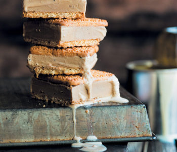 Moerkoffie and condensed milk ice-cream sandwiches with Tennis Biscuits