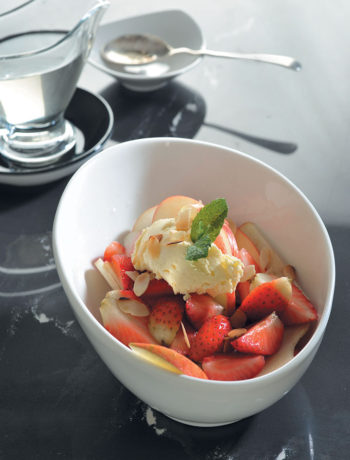 Apples and strawberries in rose water with lemon mascarpone recipe