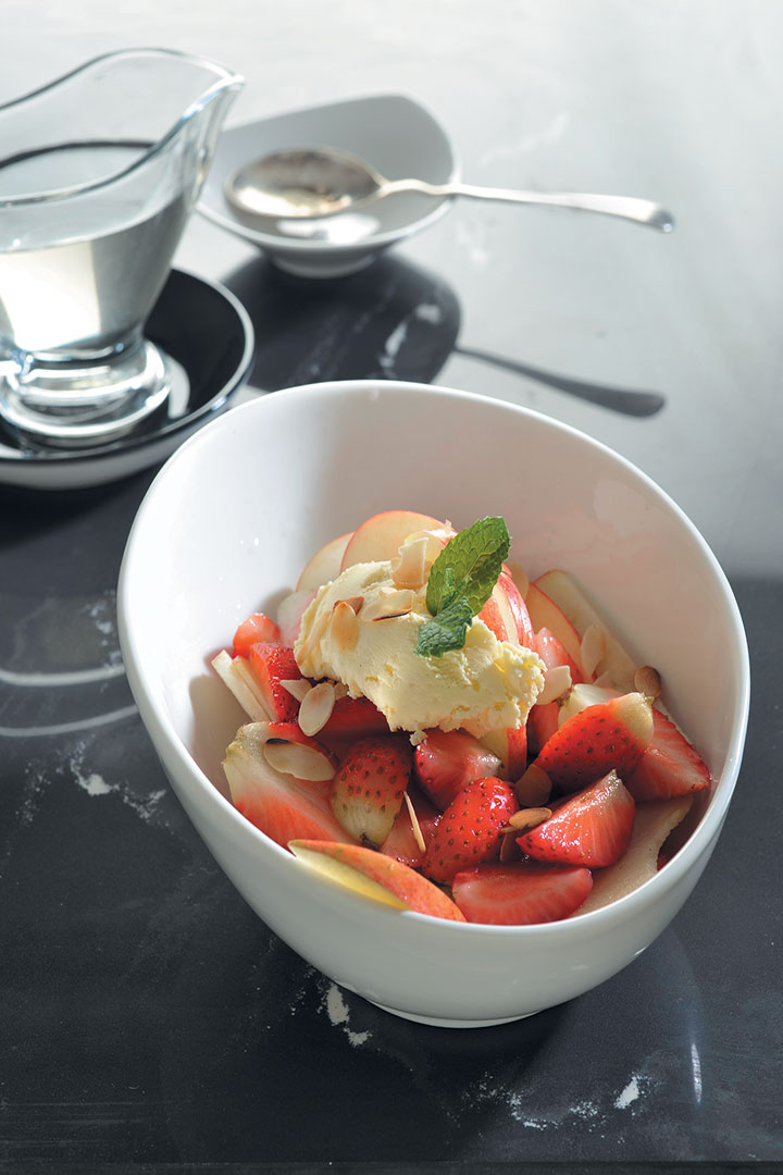 Apples and strawberries in rose water with lemon mascarpone recipe