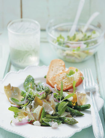 Artichoke, asparagus and ricotta salad with red onion dressing recipe