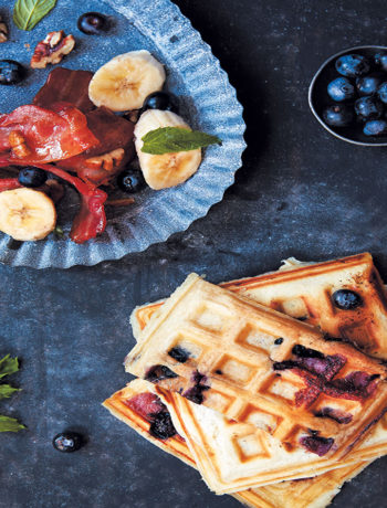 Blueberry waffles with banana and maple bacon recipe