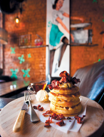 Buttermilk waffles with crispy bacon and spiced maple syrup recipe