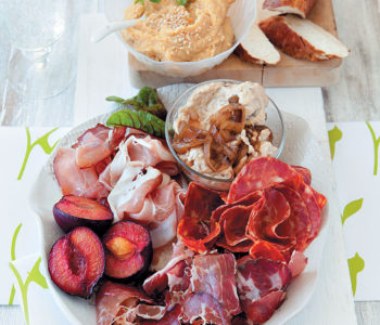Charcuterie platter with hummus and creamy onion spread recipe