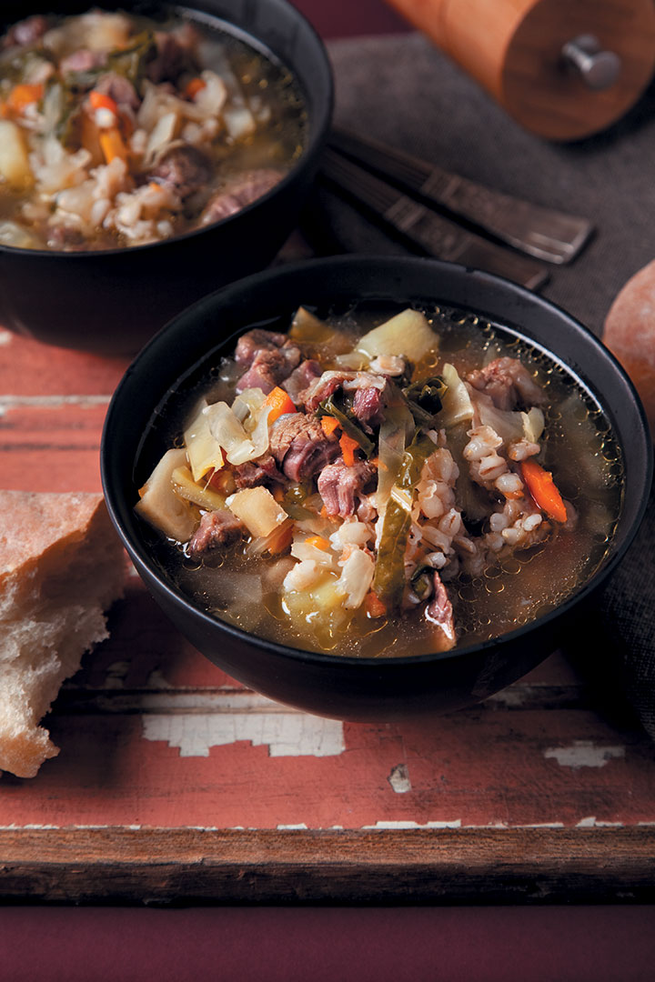 Clear oxtail soup with pearl barley