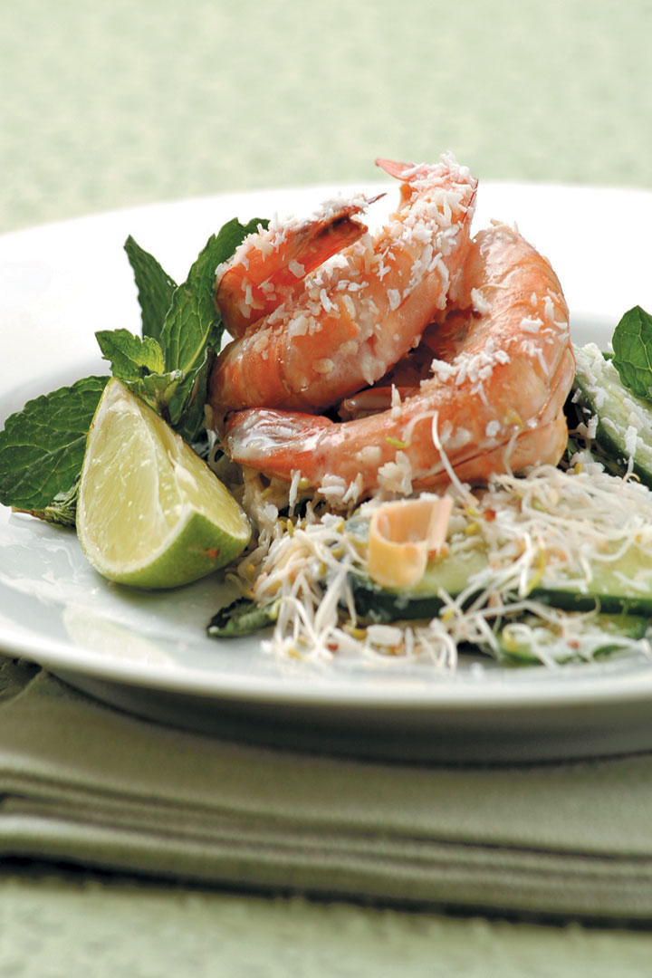 Coconut prawns with mint and lemongrass recipe