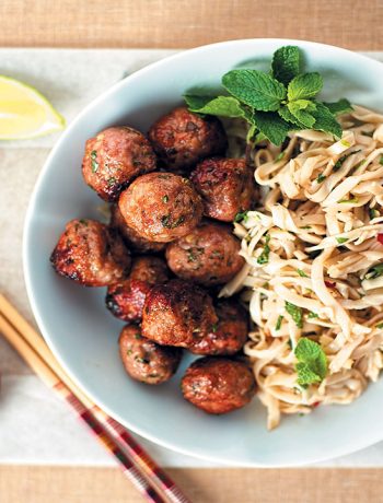 Curried pork meatballs with zesty noodles recipe