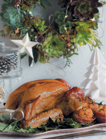 French-roast turkey with sage, pear and bulgur wheat stuffing recipe