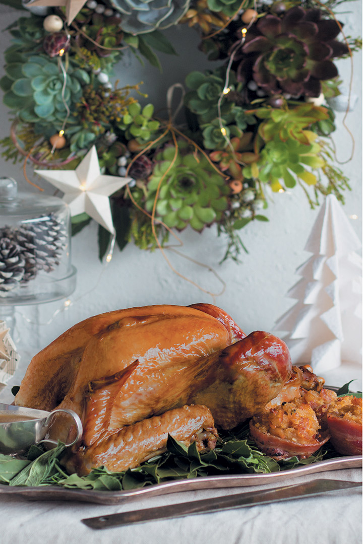French-roast turkey with sage, pear and bulgur wheat stuffing recipe