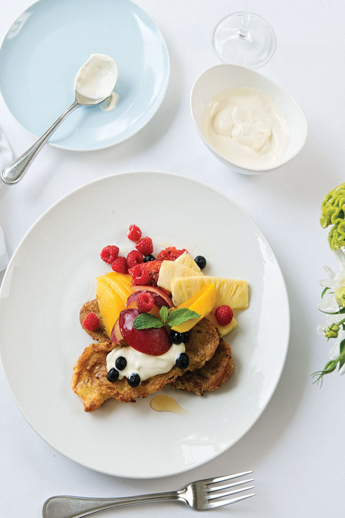 French toast with mascarpone, fruit and muscadel syrup recipe