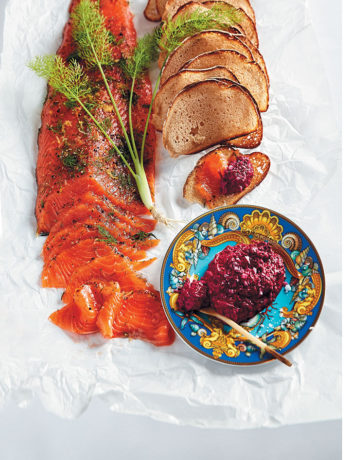 Gravlax with beetroot yoghurt and Melba wafers recipe