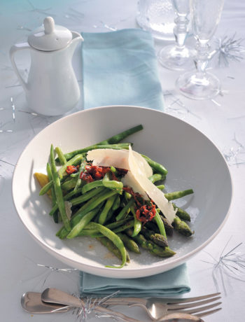 Green beans and asparagus served with a creamy anchovy dressing recipe