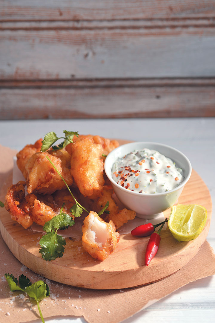 Hake goujons with a minty dipper recipe