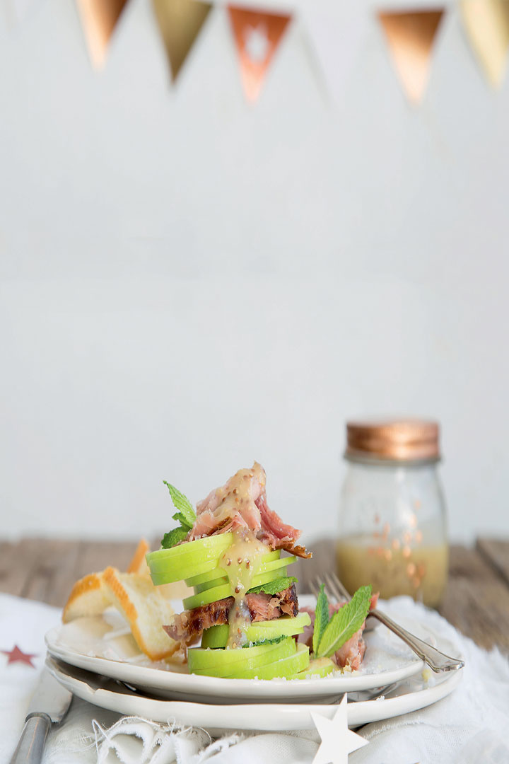 Ham, apple and mint salad stack recipe