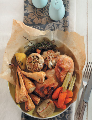 Lemon-roasted chicken with parsnips recipe