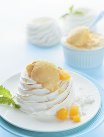Mango custard ice cream in meringue nests recipe