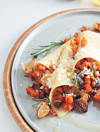 Open butternut ravioli with crispy rosemary and coffee oil recipe
