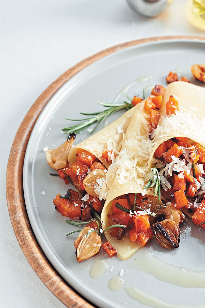 Open butternut ravioli with crispy rosemary and coffee oil recipe