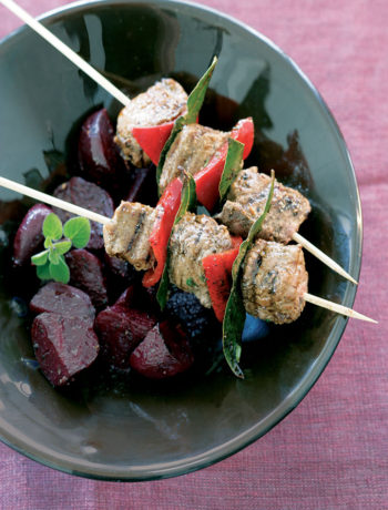 Ostrich steak kebabs with baby beetroot recipe