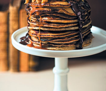 Pancakes with salted caramel and chocolate fudge sauce recipe