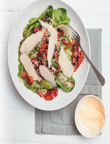 Pancetta and baby spinach salad with miso dressing recipe