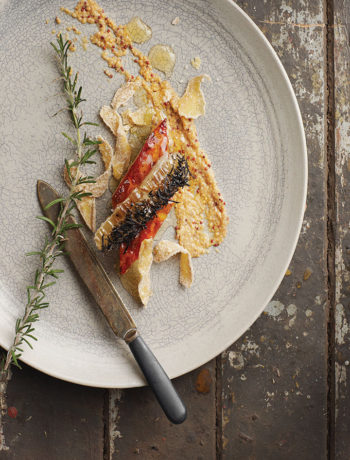 Pork belly with honey, mustard and rosemary ash recipe