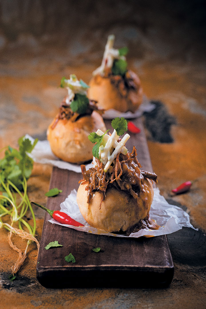 Pulled Lamb Masala Bunny Chow with Spicy Apple Slaw recipe