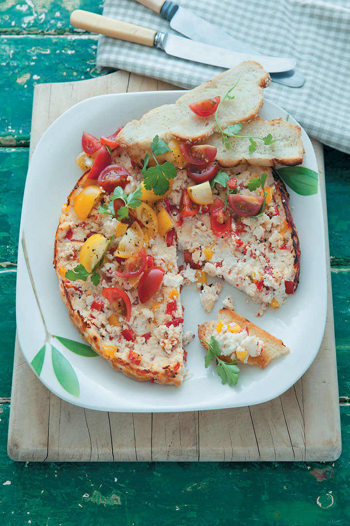 Red and yellow pepper baked ricotta served with a spicy salsa recipe