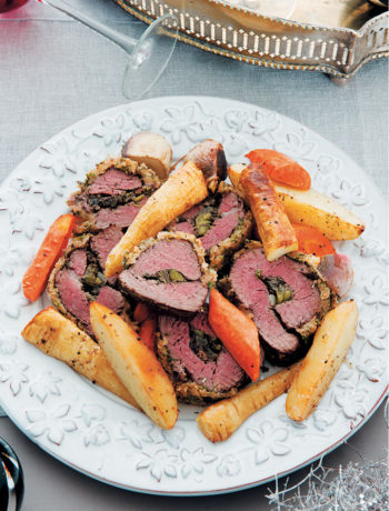 Rolled stuffed fillet of beef with horseradish crust recipe