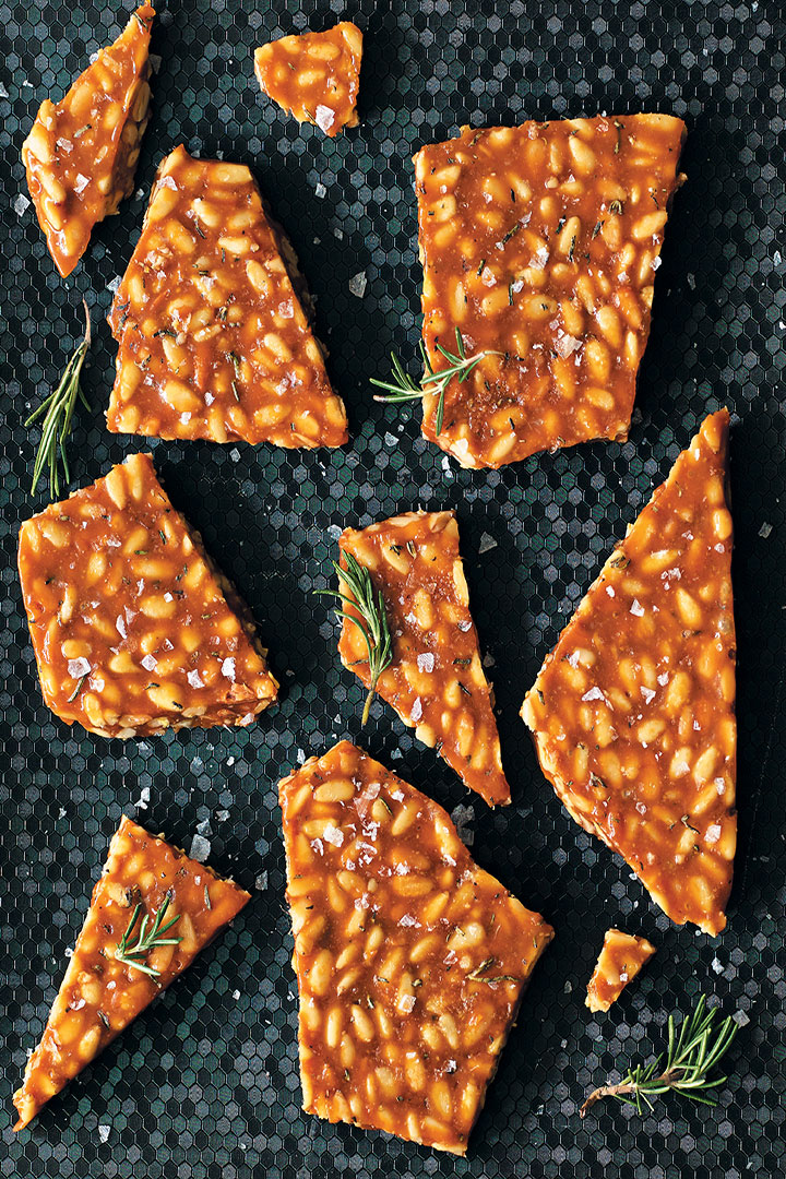 Salted caramel and rosemary pine nut brittle recipe