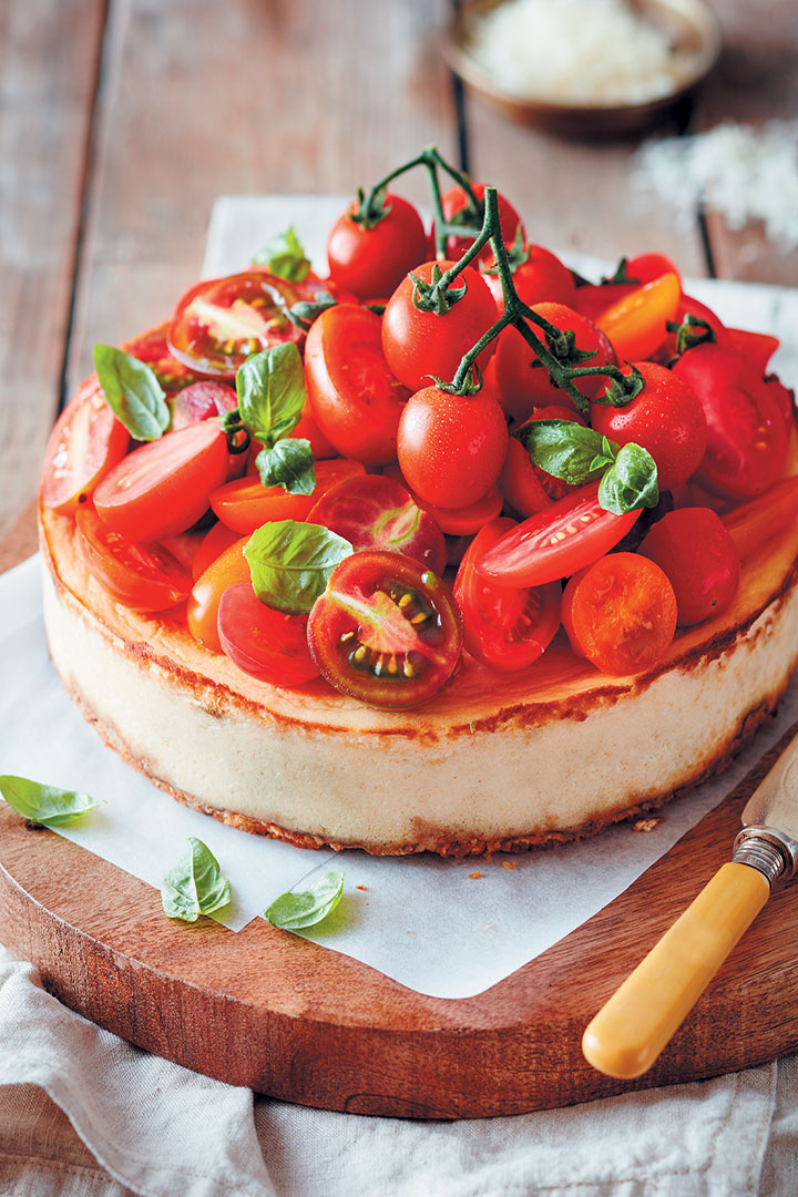 Savoury baked ricotta cheesecake with exotic tomatoes recipe
