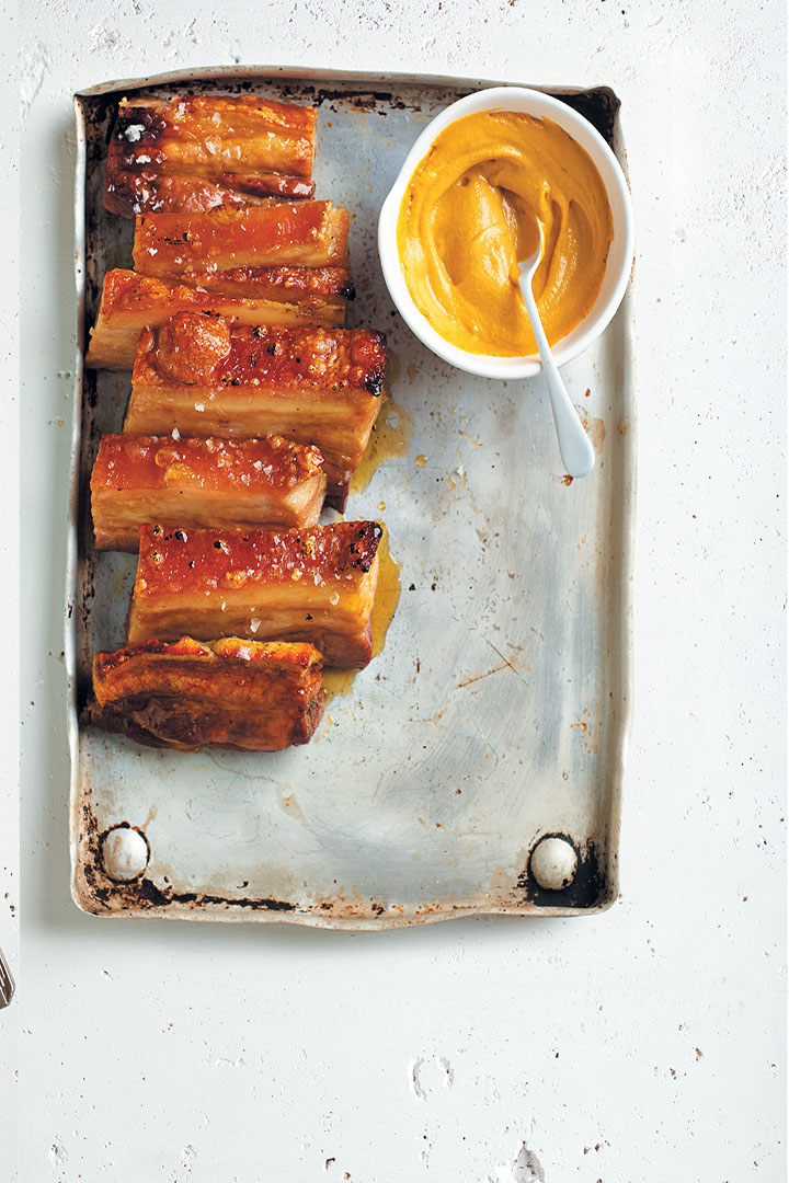 Sticky maple and ginger-glazed pork belly with crackling recipe
