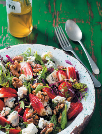 Strawberry, baby herb, walnut and blue cheese salad recipe