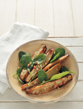 Sweet potato, baby spinach and pine nut salad recipe