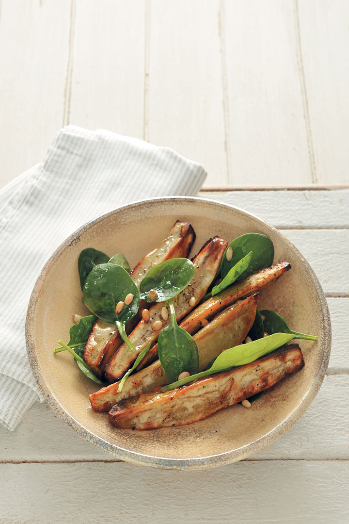 Sweet potato, baby spinach and pine nut salad recipe