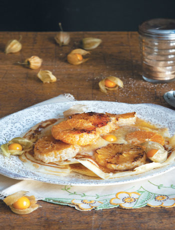 Traditional pancakes with frangipane filling and caramelised naartjies recipe