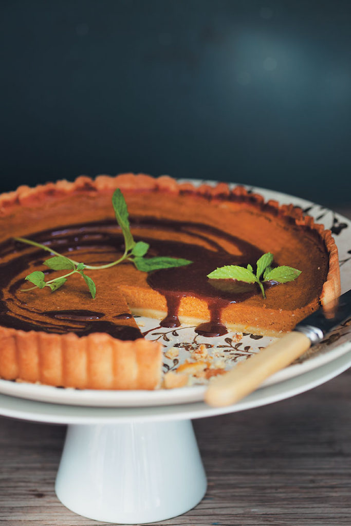 Pumpkin and dark chocolate pie