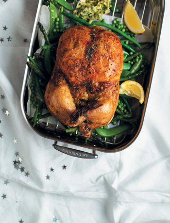 Baby marrow and cream cheese-stuffed deboned chicken with summer greens and herb butter recipe