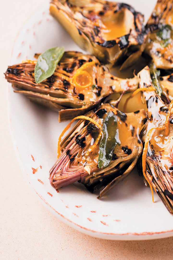Chargrilled artichokes with orange, honey and sage butter recipe