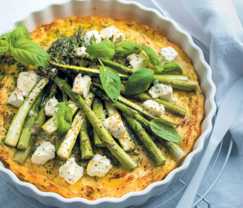 Crustless quiche with asparagus, goat’s cheese and basil