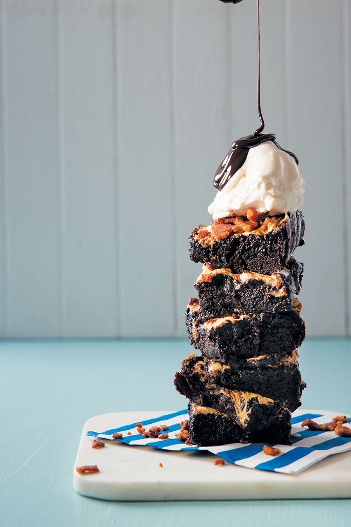 Gooey bacon and marshmallow-studded chocolate brownies recipe